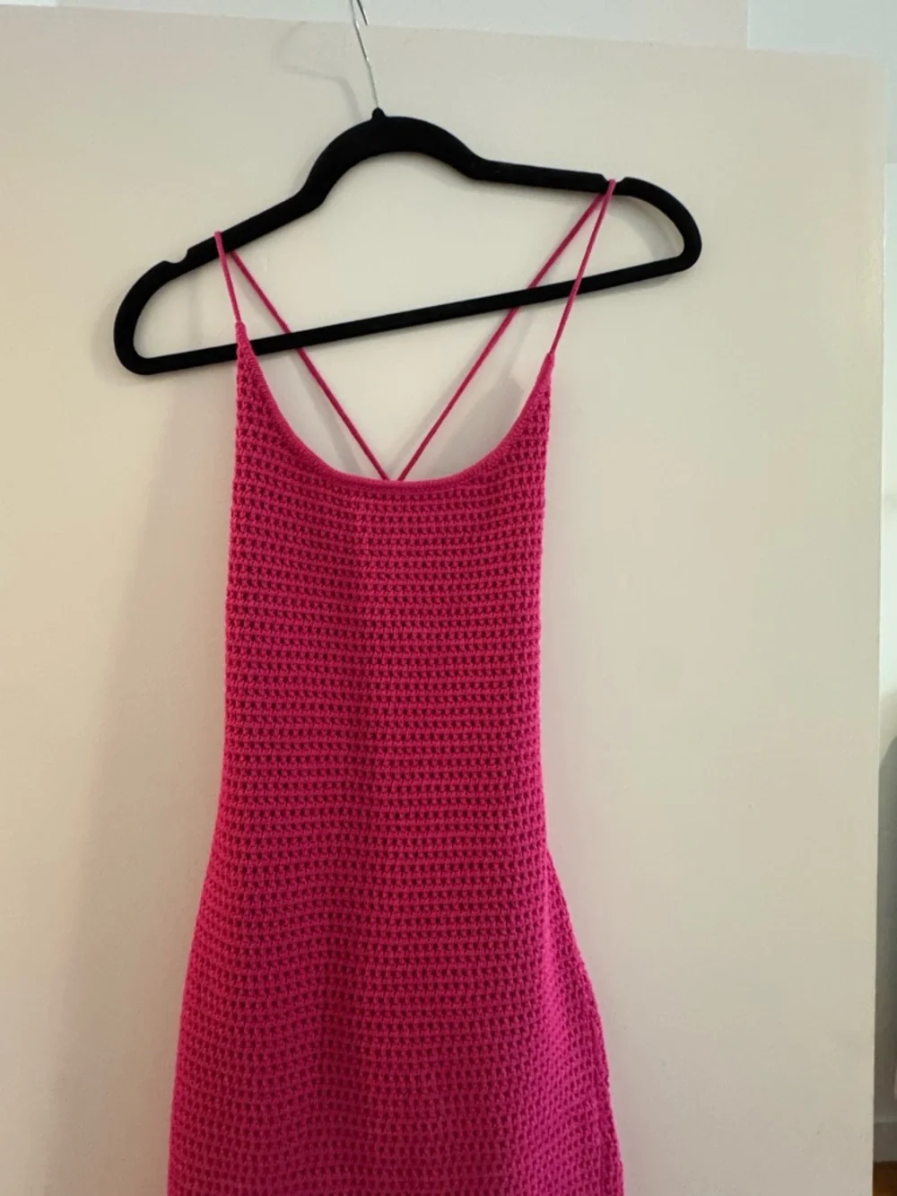 Reformation Hot Pink Crochet Midi Dress with Fringe - Picture 2 of 6